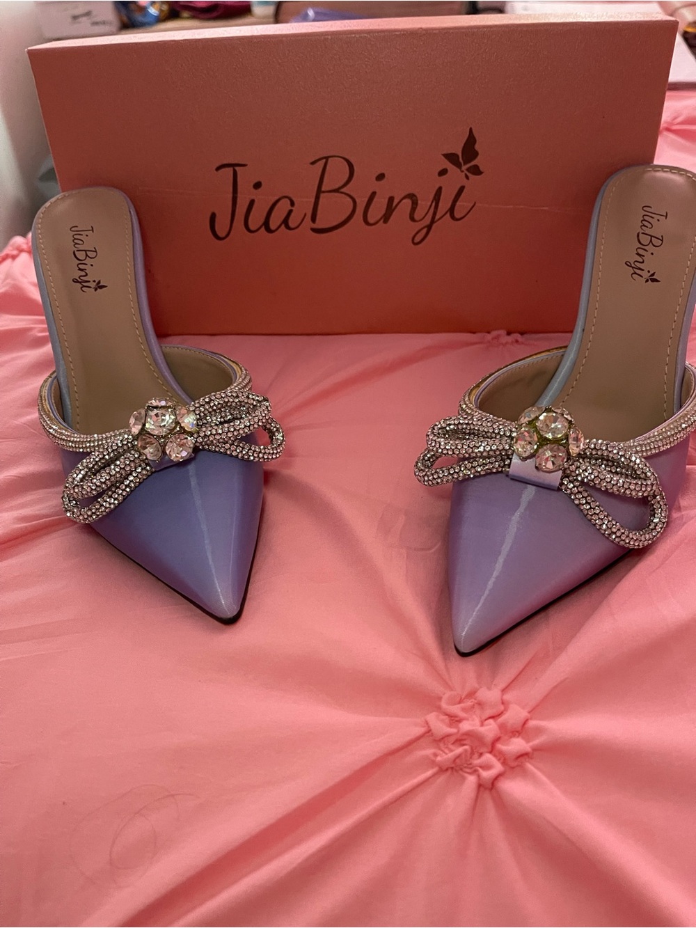 Women’s Lavender Patent Pointed Mule with Crystal Bow